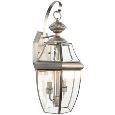 Imagem de Luzes de parede externas, luminárias externas grandes de 50,8 cm, 2 arandelas de parede à prova d'água com persianas de vidro, lanternas externas de alumínio para varanda fazenda pátio porta quintal