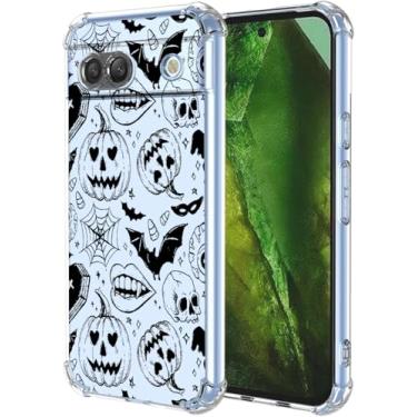 Imagem de YCJACE Capa de telefone para Google Pixel 8a capa transparente com fantasma de abóbora TPU macio absorção de choque fina padrão em relevo capa protetora para celular para Google Pixel 8a 5G-Pumpkin