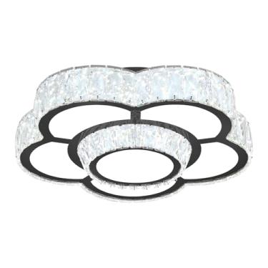 Imagem de WOSOHYUN Lustre de cristal de montagem embutida 50,8 cm, luminária de LED moderna com design de flores regulável para sala de jantar, sala de estar, quarto