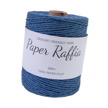 Imagem de IEUDNS Fio de ráfia, fita de ráfia macia, criativa, 1,5 mm de espessura, fio de papel, corda para tricô manual, buquês, embrulho, chapéu de verão, Azul Escuro