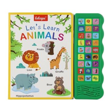 Imagem de simhoa Palavras em inglês, livro de sons, audiolivro interativo, animal, cognitivo, pré-escola para bebês, inglês, iluminação, ouvir e aprender, Animais Selvagens