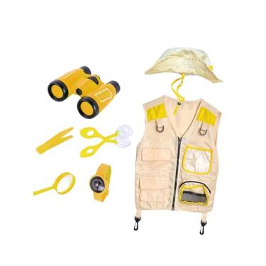 Imagem de simhoa Conjunto de fantasia infantil de explorador, colete e chapéu para cosplay de festa de Halloween, fantasia de quintal, adereços de dramatização para, Amarelo