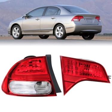 Imagem de Pinkomoto Conjunto de luzes traseiras internas externas compatível com Honda Civic 2009 2010 2011, lanterna traseira de seta de freio esquerdo, substituição da lanterna traseira do lado do motorista