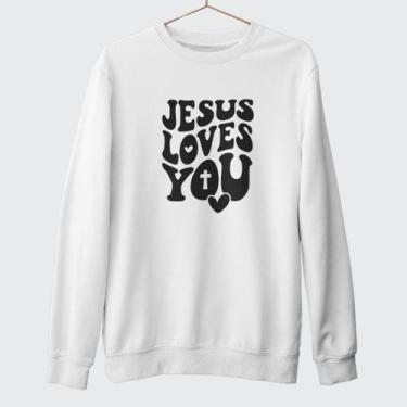 Imagem de Blusa De Algodão Moletom Gola Redonda Jesus Loves You - NoBrand, Branc