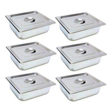 Imagem de 6 Cuba Gastronomica Inox Com Tampa 1/2x100 Gn Buffet Cozinha - JMA Ino