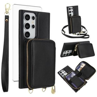 Imagem de Capa de celular para Samsung Galaxy S23 Ultra 5G Carteira de celular com protetor de tela de vidro temperado Alça transversal Cordão com bloqueio de RFID S23Ultra 23S S 23 23Ultra 17.3 cm Mulheres