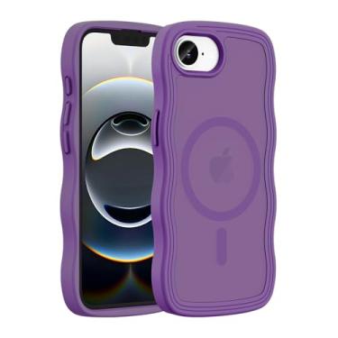 Imagem de Capa Hualele para iPhone 16e fofa para mulheres, compatível com MagSafe, grau militar, à prova de quedas, translúcida, fosca, traseira encaracolada, borda ondulada, fina, feminina, capa 16e, roxo