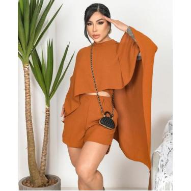 Imagem de Conjunto Feminino Três Peças Kimono Estilo Capa Shorts E Cropped - Sim