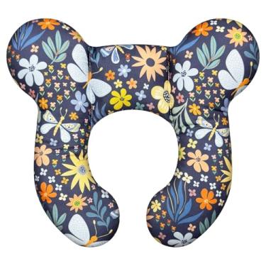 Imagem de DEEZOMO Travesseiros de pescoço de bebê – Almofada de viagem infantil atualizada para cabeça e pescoço de criança, travesseiro de pescoço infantil para carro avião carrinho de bebê – Flor B