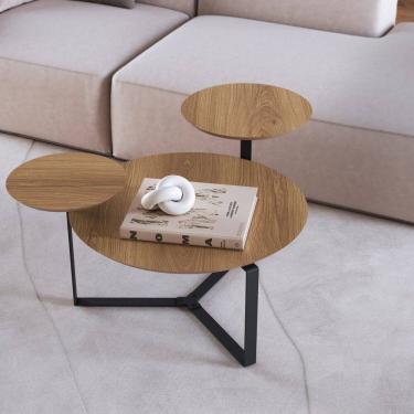 Imagem de Mesa de Centro Três Tampos Chanfrado Orgânica Pé Metal Complementos Hanover/Preto