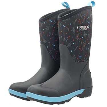Imagem de CNSBOR Botas de chuva femininas impermeáveis fáceis de calçar sapatos de jardim de trabalho para mulheres, Preto, 9