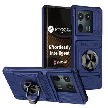 Imagem de SORAKA Capa para Motorola Edge 50 Ultra 5G com suporte de anel para cartão de metal compatível com suporte magnético para celular para carro capa de proteção contra choque e queda azul