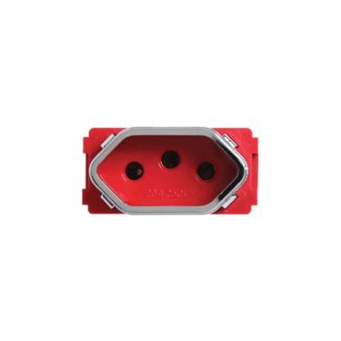 Imagem de Módulo de Tomada Universal Vermelho e Cromado 2P+T de 20 Ampères da Linha Novara - DC1200-42 - DICOMPEL