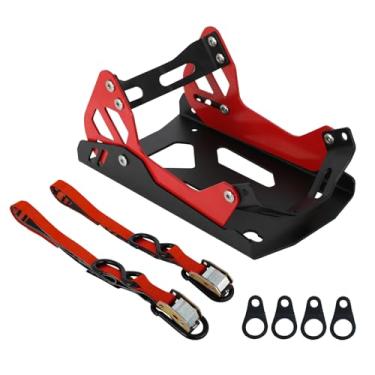 Imagem de Kit de reboque de motocicleta - Calço de roda de motocicleta de aço resistente (13,5 cm A x 27,4 cm C x 15,5 cm L) e pacote com 2 tiras de amarração de motocicleta 544 kg resistência à ruptura (2,1 m