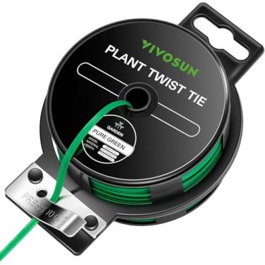 Imagem de VIVOSUN Laços de torção, laços verdes revestidos com PE de 50 m com cortador, laços reutilizáveis e flexíveis para suporte de plantas, jardinagem interna e externa, gerenciamento de cabos, organização