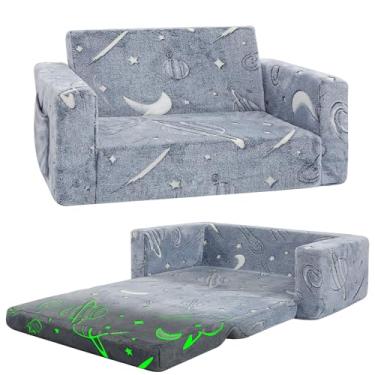 Imagem de Cadeira infantil confortável, sofá infantil macio 2 em 1 dobrável para crianças, sofá conversível para espreguiçadeira, presente para aniversário de meninas e meninos, espaço, grande