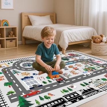 Imagem de Bildenly Tapete de brincar para bebês, tapete de sala de jogos para crianças, antiderrapante, lavável, tapete de carro para carros de brinquedo infantis, tapete de estrada da cidade para sala de jogos