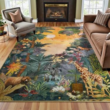 Imagem de Enqinar Tapete Dusk Jungle Animal, 12 x 18 cm, macio lavável à máquina para sala de estar, antiderrapante, resistente a manchas, tapete para crianças, sala de jogos, berçário, quarto, embaixo da mesa
