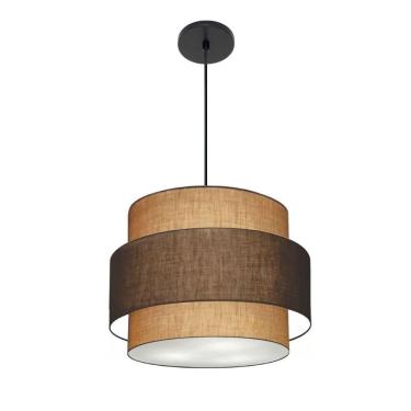 Imagem de Lustre Para Sala De Jantar Vivare Md-4393 Cúpula Em Tecido 45cm Palha-café-palha 127/220v
