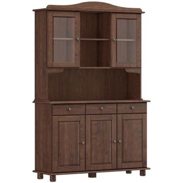 Imagem de Armário de Cozinha Rústico Com Cristaleira 5 Portas 3 Gavetas Lazuli F06 Café - Lyam Decor