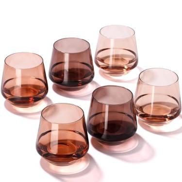 Imagem de Conjunto de taças de vinho sem haste Venus com design clássico para beber, vidro âmbar sem haste para bebidas e vinho - Conjunto exclusivo de copos para festas em casa e bar