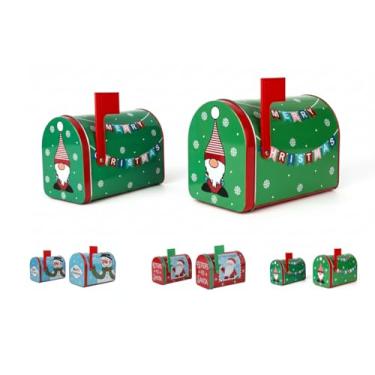 Imagem de DAHO Conjunto de 2 tamanhos de latas de caixa de correio decorativas de Natal/férias, Feliz Natal, Papai Noel, boneco de neve, designs para artesanato, presentes, guloseimas, doces, biscoitos