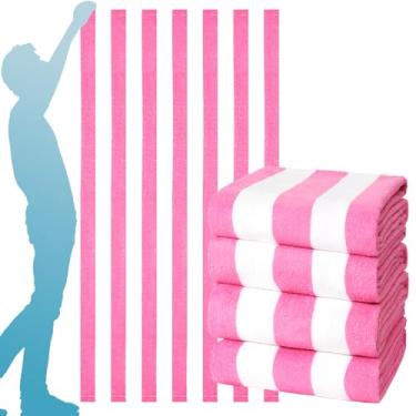 Imagem de Pacote com 4 toalhas de banho extragrandes conjunto de toalhas de praia listradas lençóis de banheiro grandes volumosos macios macios GG grande cobertor de microfibra absorvente hotel turco chuveiro
