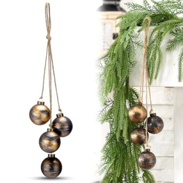 Imagem de Amyhill Enfeites de bola de Natal marrom para pendurar bolas de Natal retrô com textura de latão retrô ornamentos de bola de Natal com corda de juta, enfeites de árvore decoração vintage à prova de