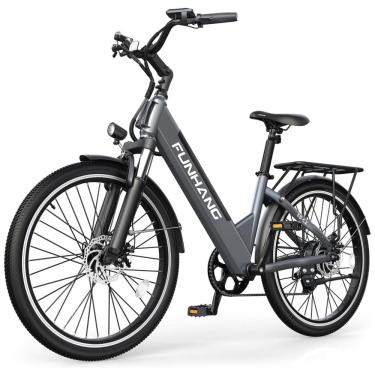 Imagem de E-Bike Funhang EB-C2, Motor Brushless 500W (Pico 1000W), Torque 55Nm, Bateria 48V 374Wh Removível, 26", 7 Marchas, 5 Modos, Freios a Disco