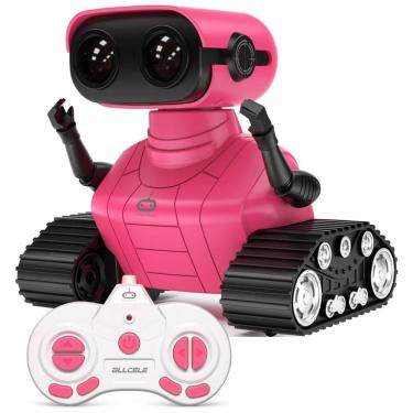 Imagem de Robô ALLCELE Recarregável, Controle Remoto com Música e Olhos LED, Presente para Crianças a Partir de 3 Anos. Cor Rosa Escuro.