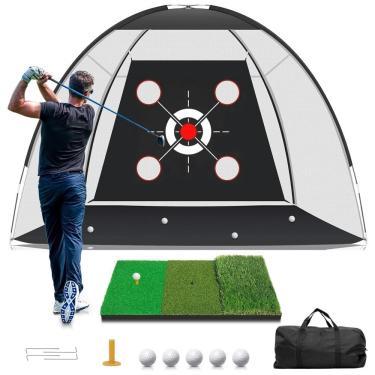 Imagem de Kit Completo de Treino de Golfe com Rede e Tapete 3 em 1 - 3m x 2m - Ideal para Praticar Drive e Chip no Quintal - Presente para