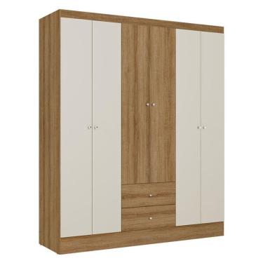 Imagem de Guarda Roupa Casal Astro 6 Portas 2 Gavetas Almendra Off White Acetinado - THB
