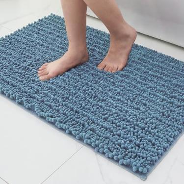 Imagem de ILANGO Tapetes de banheiro azul claro 81 x 50, tapetes de banho de chenille absorventes extramacios, tapete de banho grosso, antiderrapante, felpudo, lavável na máquina, tapetes de banho de secagem