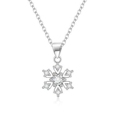 Imagem de FANZE Colar de brincos de floco de neve, prata, zircônia cúbica branca, pingente de inverno, joia de Natal, elegante, presente de neve para mulheres