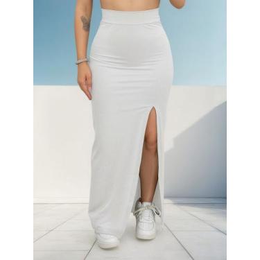 Imagem de Saia Feminina Midi Com Fenda Lateral Cintura Alta Plus Size - NoBrand,