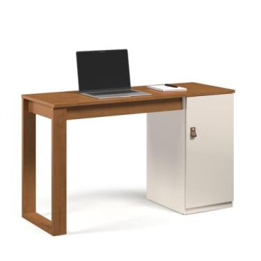 Imagem de Escrivaninha MDF Amadeirada com Porta Para Home Office ou Estudo Moderna e Funcional (Canela Branco)