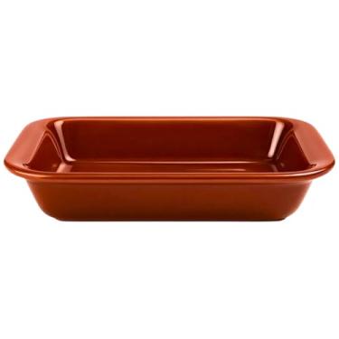 Imagem de Travessa Refratária Cerâmica Retangular Assadeira para Servir Multiuso Forno e Micro-ondas (Marrom, 1150ml)