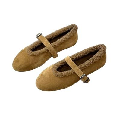 Imagem de Archicolor Sapatos de neve nórdicos minimalistas vintage forrados com pele botas de neve femininas de inverno sapatos rasos para mulheres mocassins femininos, Marrom, 40