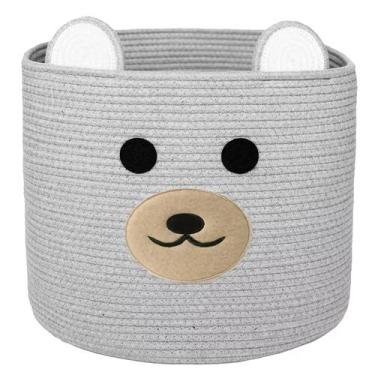Imagem de Cesto de roupa suja Saiiwnn Bear Cotton Rope 38x33 cm cinza
