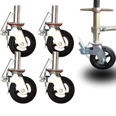 Imagem de 4 Rodizio Rodas Giratoria Andaime C/Freio Borracha - Bjb Equipamentos