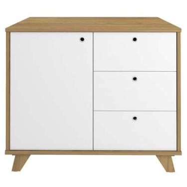 Imagem de Armário Balcão Multiuso Para Escritório Sala 1 Porta 3 Gavetas Lugano 