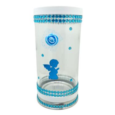 Imagem de Porta Vela 7 Dias 18 cm Anjo da Guarda  Azul + Presente