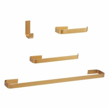 Imagem de Kit Acessorios Para Banheiro 4 Peças Dourado Fosco Quadrado - Só Acaba