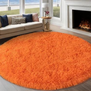 Imagem de Tapete redondo laranja para quarto, tapetes circulares de 2,4 m para sala de estar, tapete felpudo grande macio para adolescentes, meninas, meninos, berçário, dormitório, decoração de casa, estética