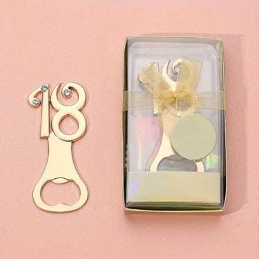 Imagem de 1 abridor de garrafa de cerveja número 18 abridor de garrafas, presente de aniversário de 18 anos para artigos de festa de casamento - ouro rosa