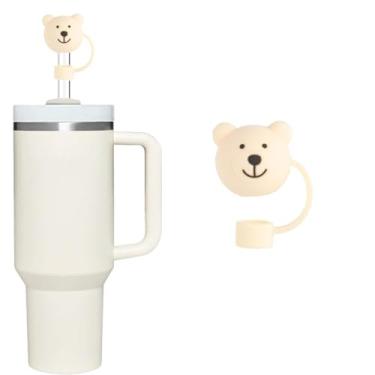 Imagem de Bear Tampa de palha de 10 mm para copo Stanley, topo de palha de silicone de urso compatível com Stanley copo de 30 e 1,134 g, capas fofas de ponta de canudo de 1 cm para acessórios Stanley Cups