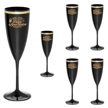 Imagem de Taça Espumante Ano Novo 170ml Acrílico Borda Dourada 6pçs (PRETO)