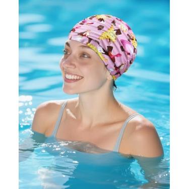 Imagem de Touca de natação durável. Esta touca de natação e touca de banho podem ser facilmente colocadas e retiradas por homens e mulheres, proporcionando conforto e proteção para o cabelo. DJA1194-002