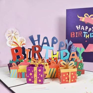 Imagem de Cartão pop-up de feliz aniversário com envelope - tema de desenho animado, design de confetes coloridos, texto de feliz aniversário, perfeito para colegas de classe, amigos, colegas, família e amigos