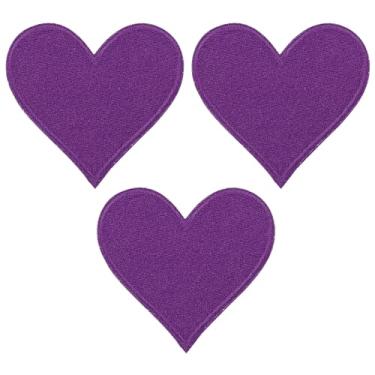 Imagem de Adesivos de ferro, pacote com 3 adesivos bordados em forma de coração, apliques de amor, enfeites para roupas, jaquetas, chapéu, mochila, decoração de reparo, roxo